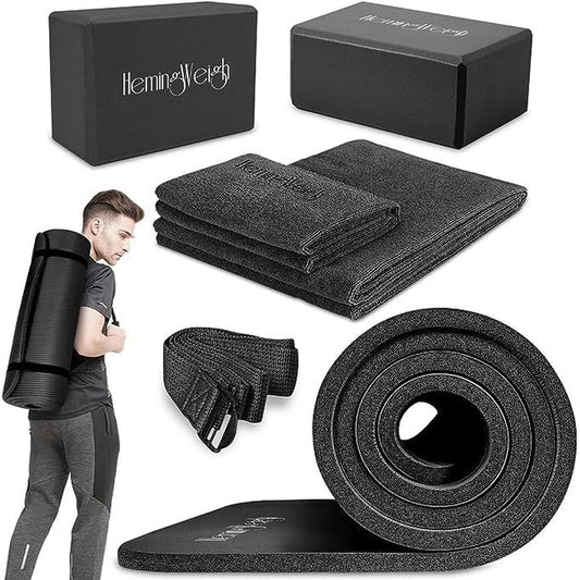 Yoga Mat Set - Complete Yoga Starter Kit with Thick Mat, Blocks, Strap, and Cooling Towels